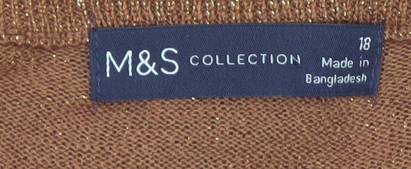 Marks and Spencer Women Brown Size 18 Glitter Knit Cardigan