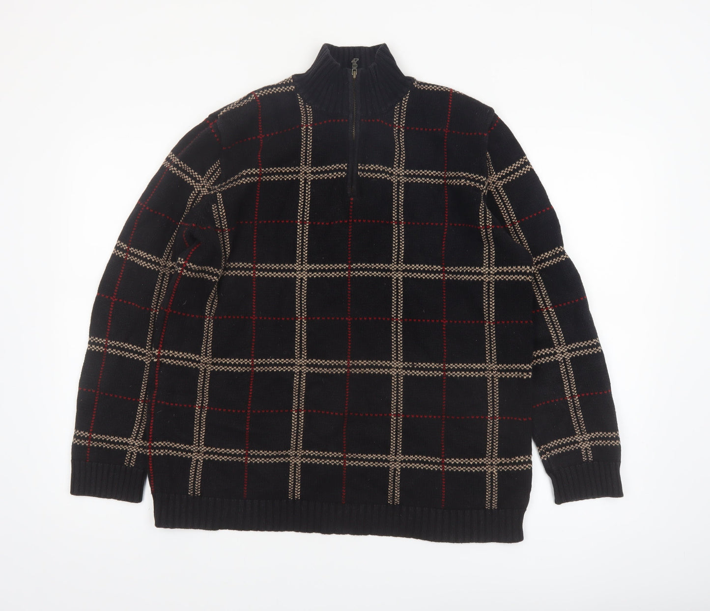 Ralph Lauren Men's Black Check Cotton 1/2 Zip Jumper Size L