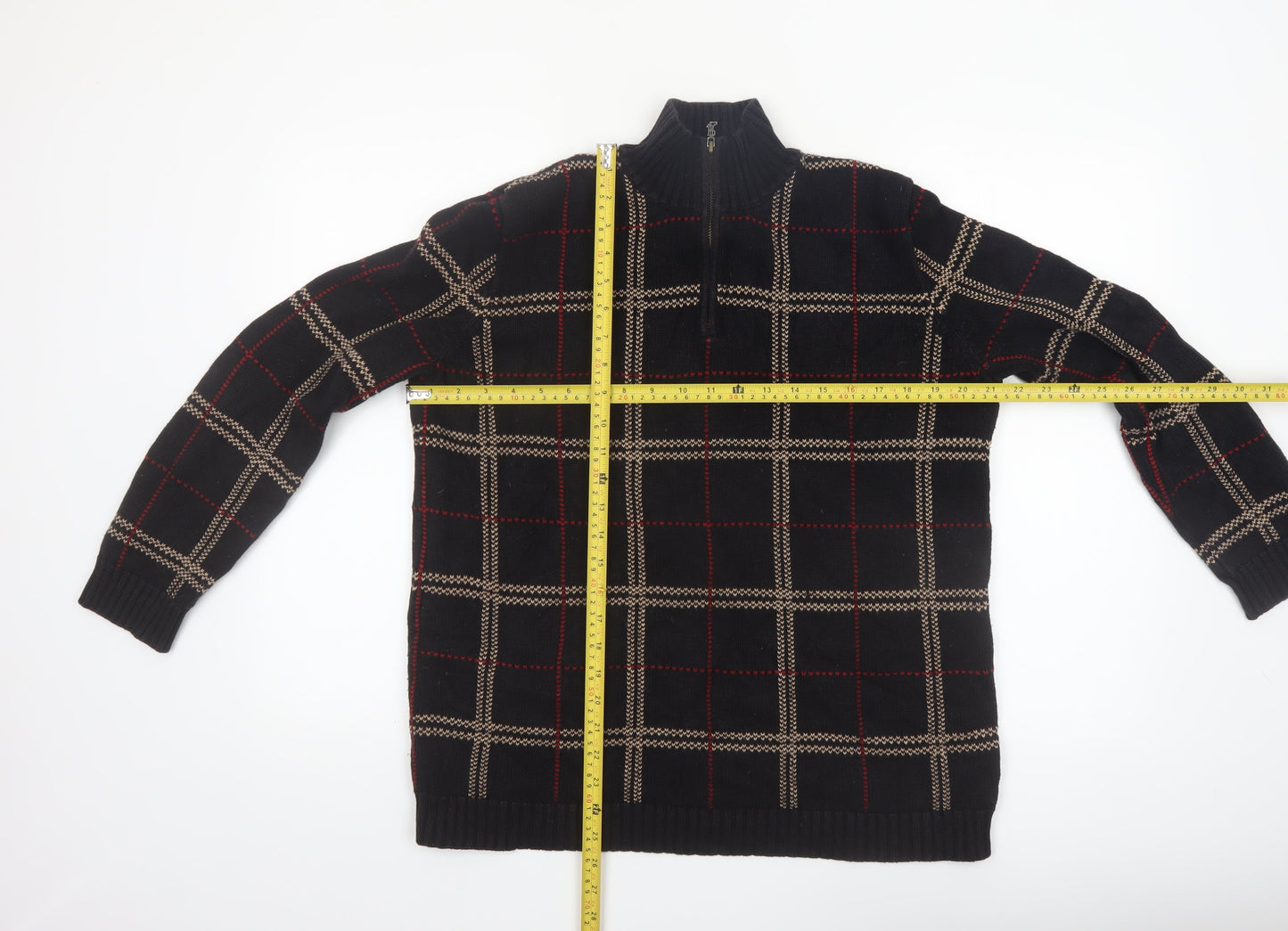 Ralph Lauren Men's Black Check Cotton 1/2 Zip Jumper Size L