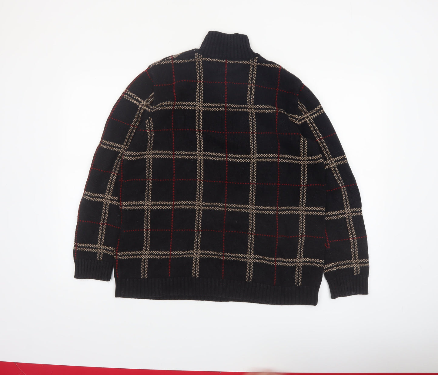 Ralph Lauren Men's Black Check Cotton 1/2 Zip Jumper Size L