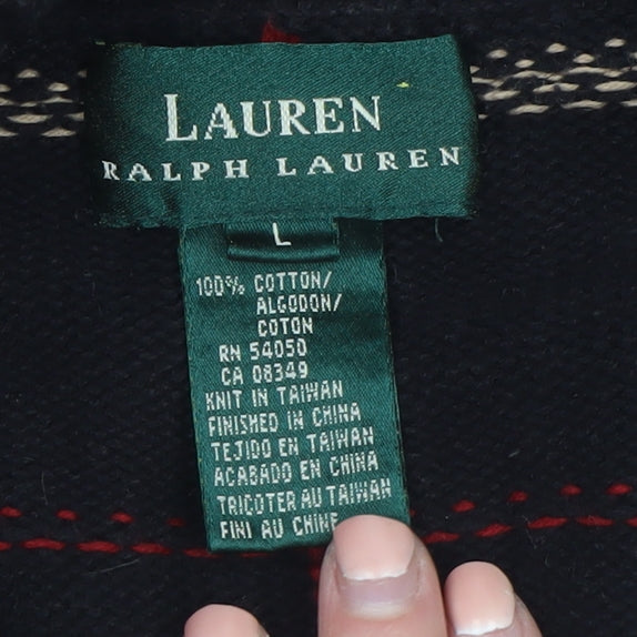 Ralph Lauren Men's Black Check Cotton 1/2 Zip Jumper Size L