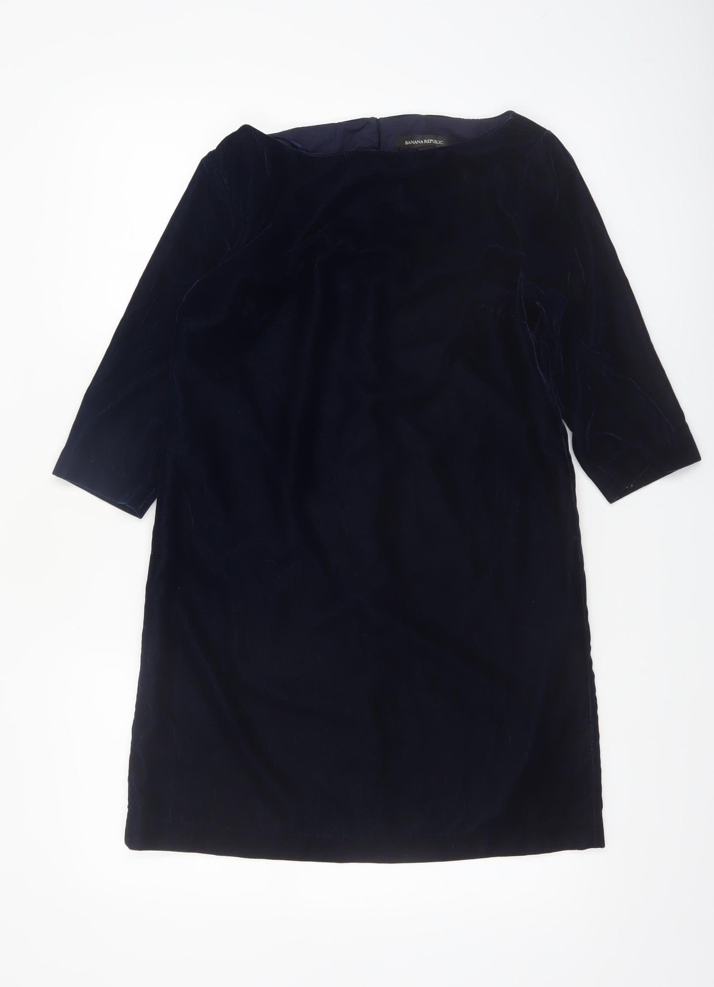 Banana Republic Women Blue Petite 2 Velvet Shift Knee Length Dress