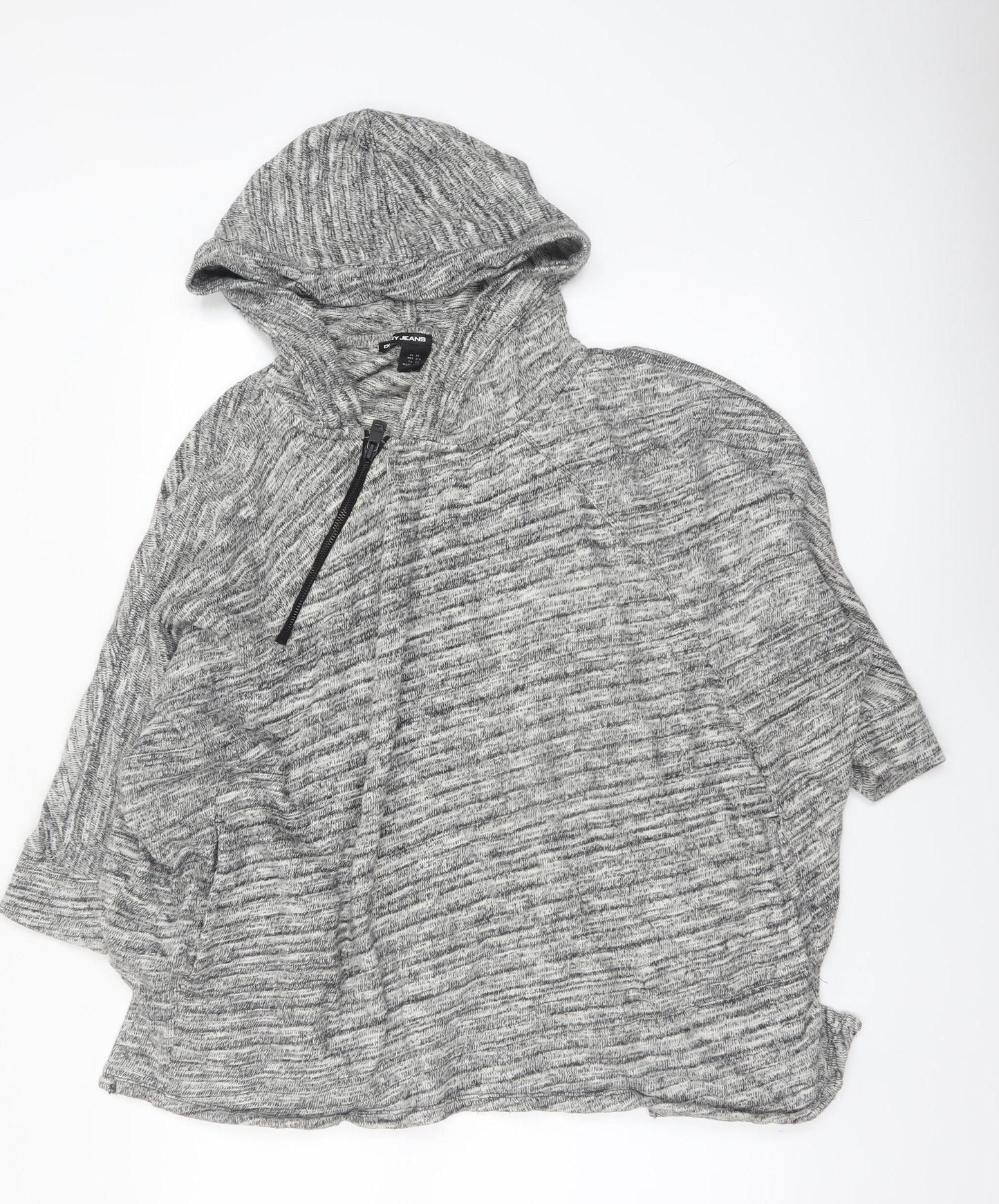 DKNY Jeans Womens Grey 1/4 Zip Hooded Pullover Cotton Sweatshirt XS