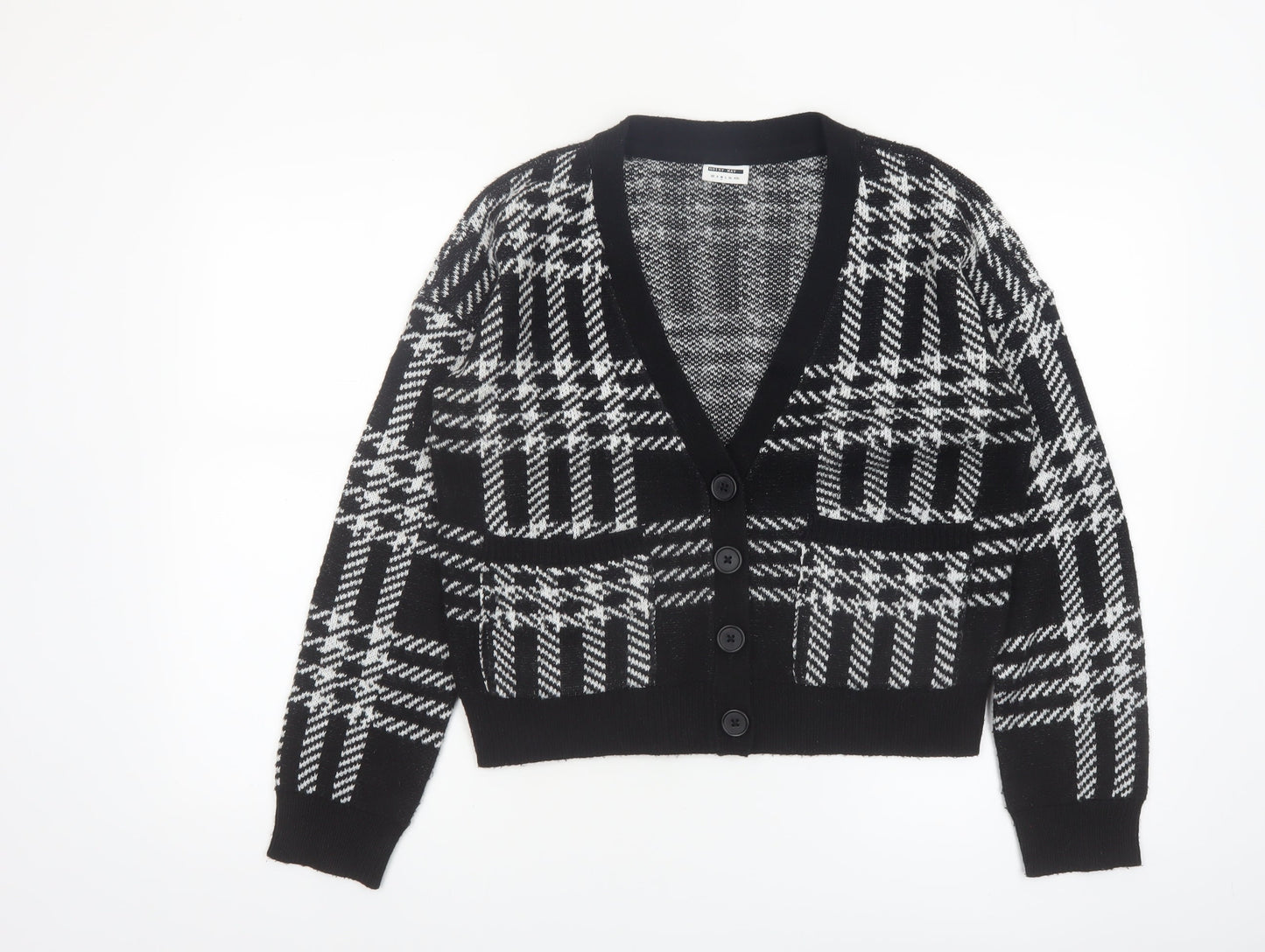 Noisy May Women’s Black Check Cardigan Size M V-Neck Knit