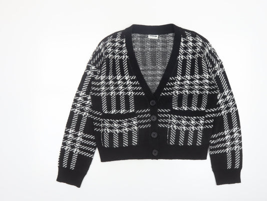 Noisy May Women’s Black Check Cardigan Size M V-Neck Knit