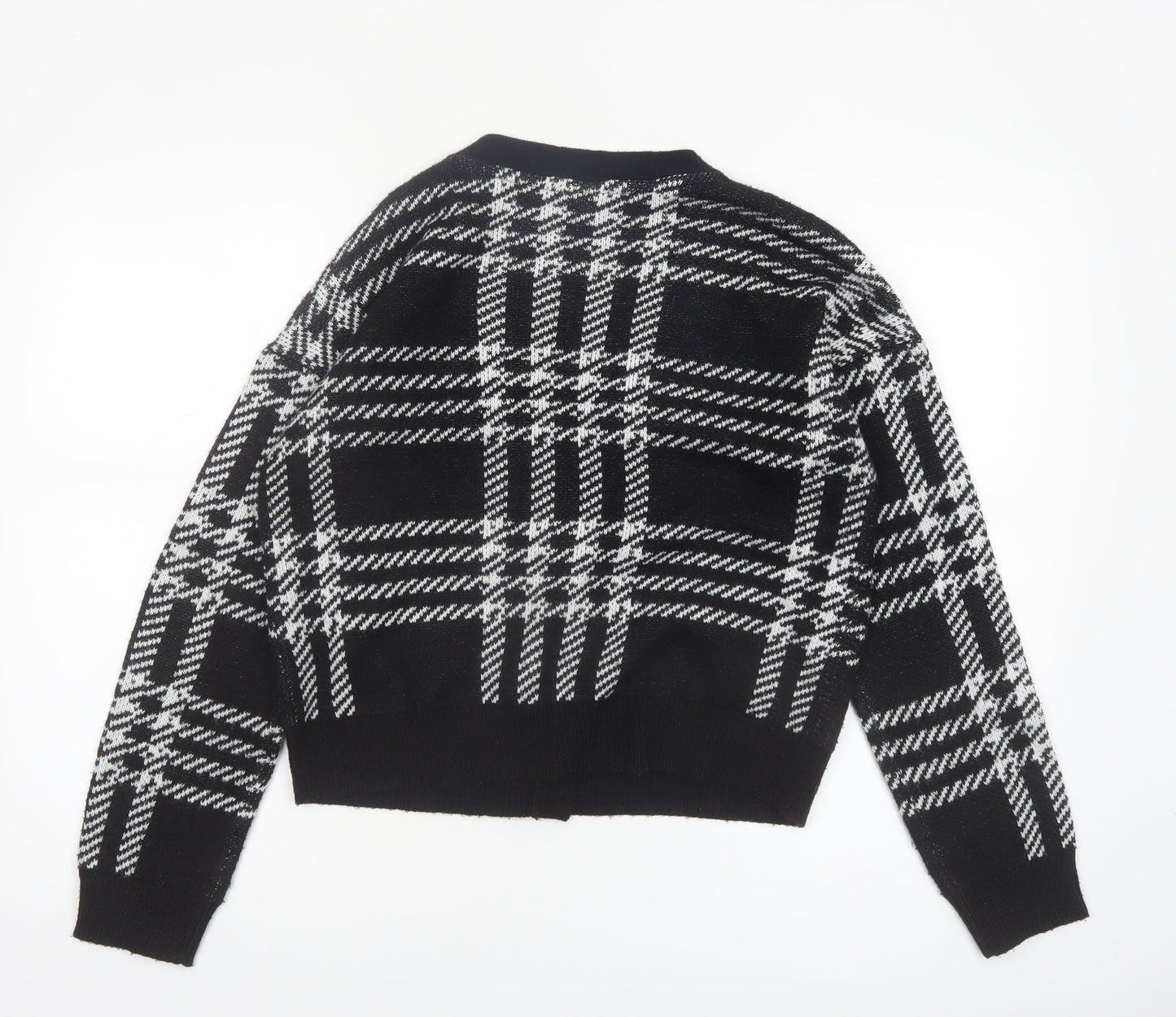 Noisy May Women’s Black Check Cardigan Size M V-Neck Knit
