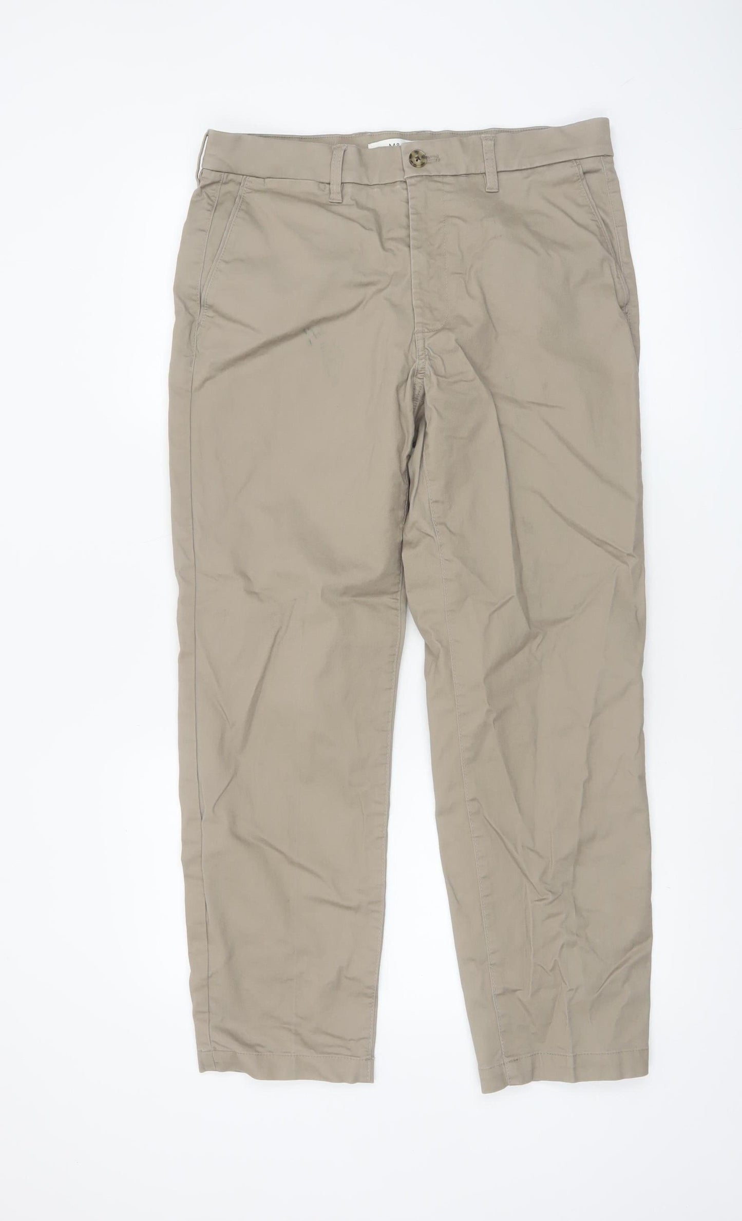 Marks and Spencer Men Beige Chino Trousers 32W 29L Regular Fit