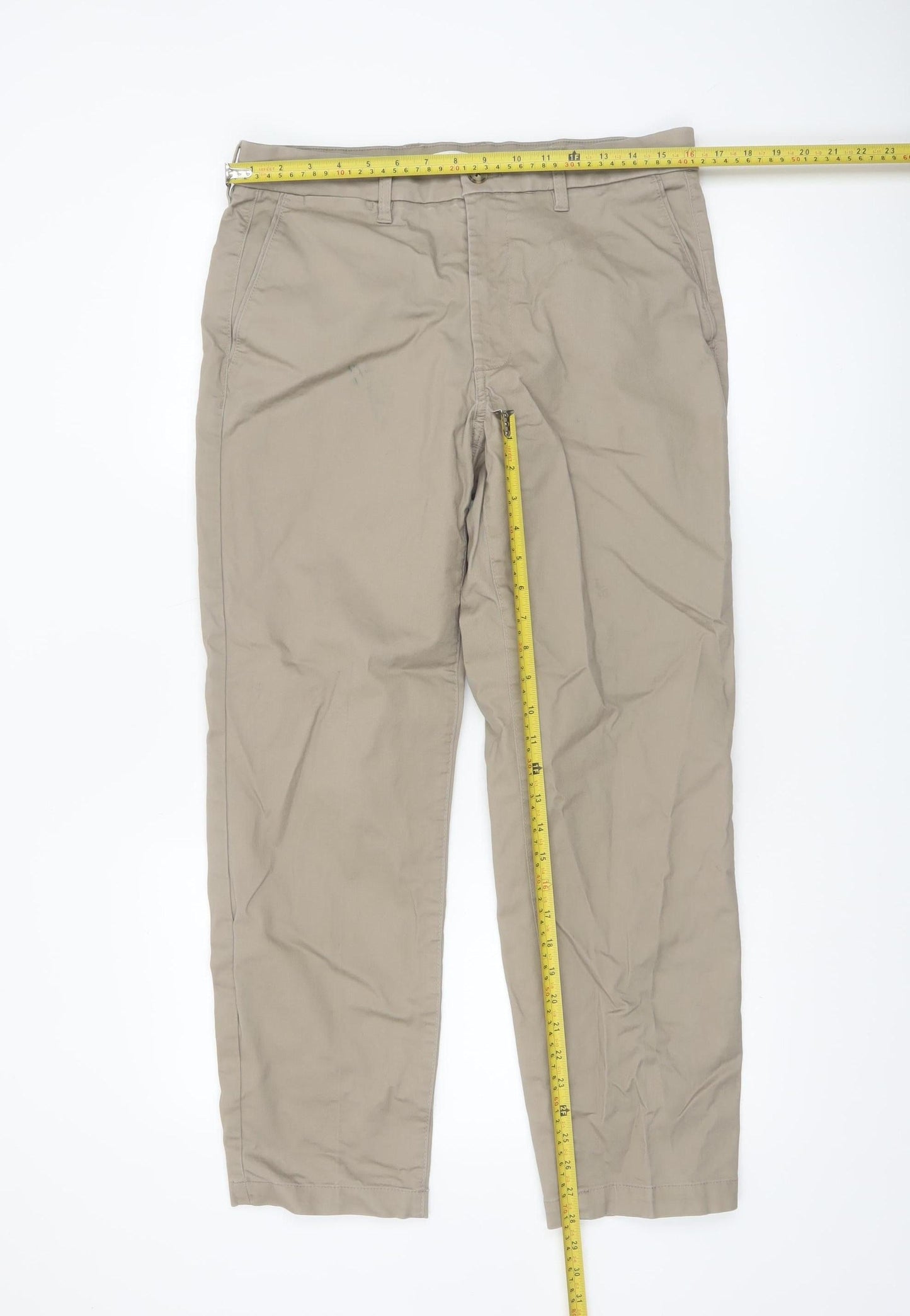 Marks and Spencer Men Beige Chino Trousers 32W 29L Regular Fit