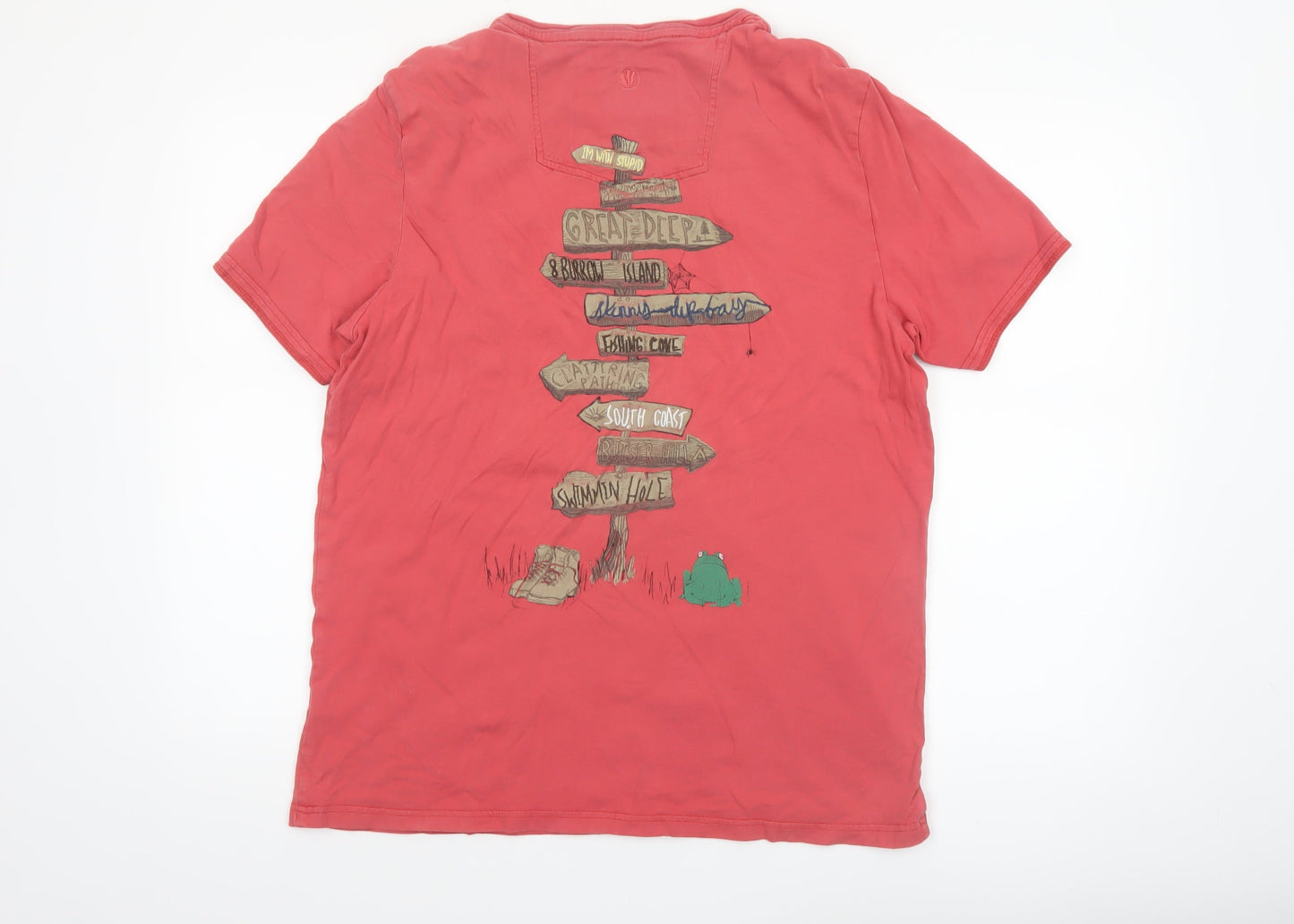 Fat Face Men's Red Graphic Cotton T-Shirt M Short Sleeve