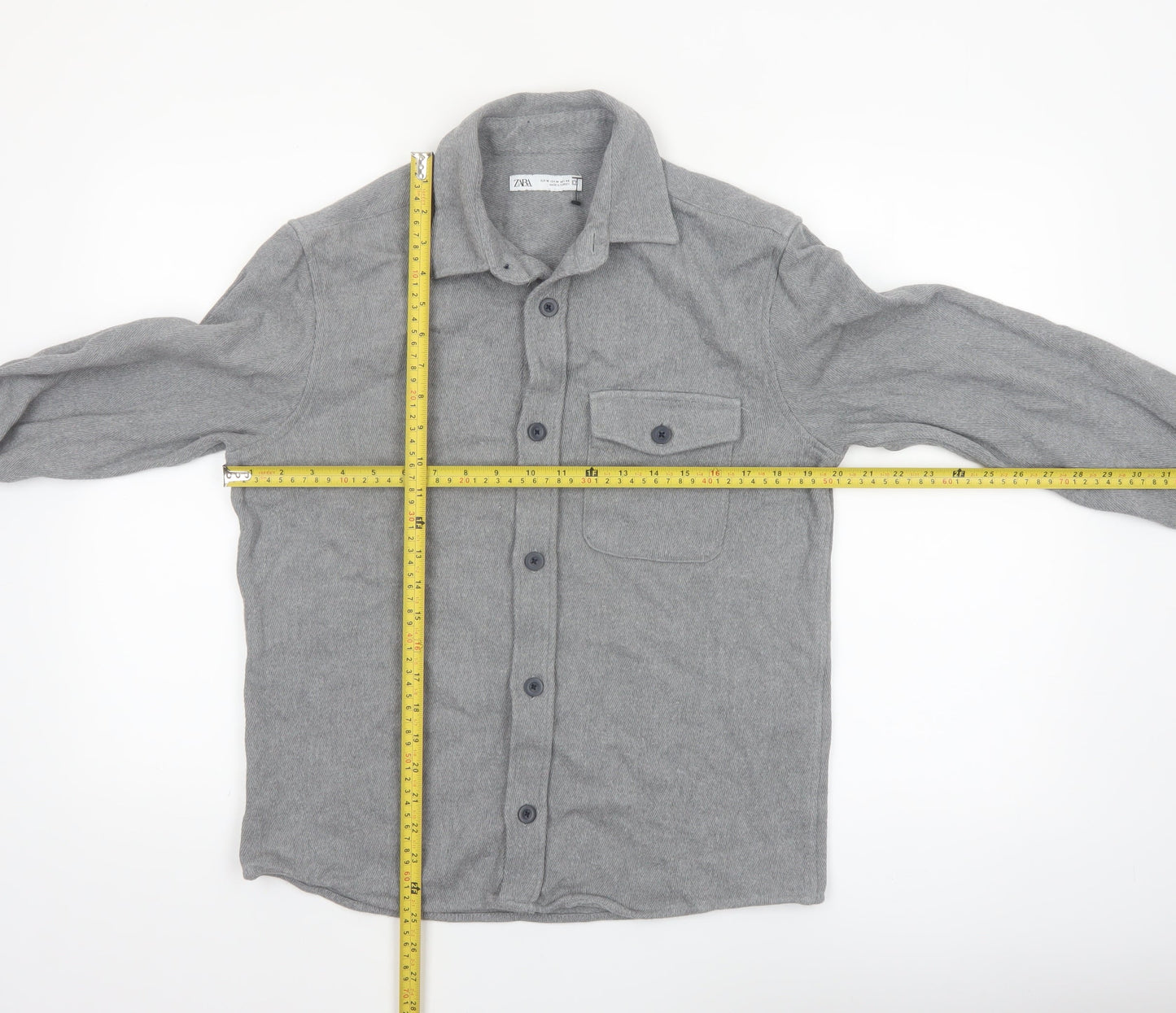 ZARA Women Grey Cotton Flannel Long Sleeve Button-Up Shirt Size 12