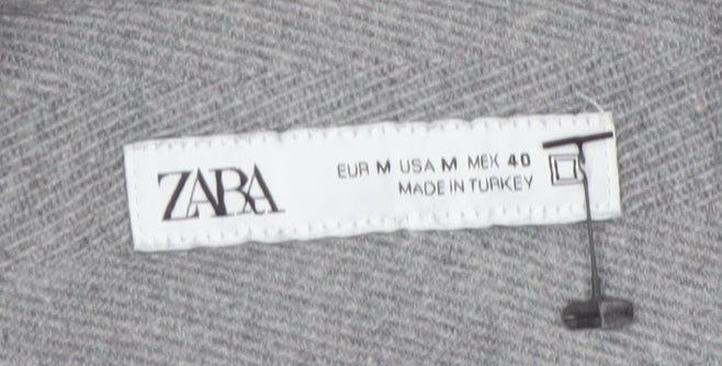 ZARA Women Grey Cotton Flannel Long Sleeve Button-Up Shirt Size 12