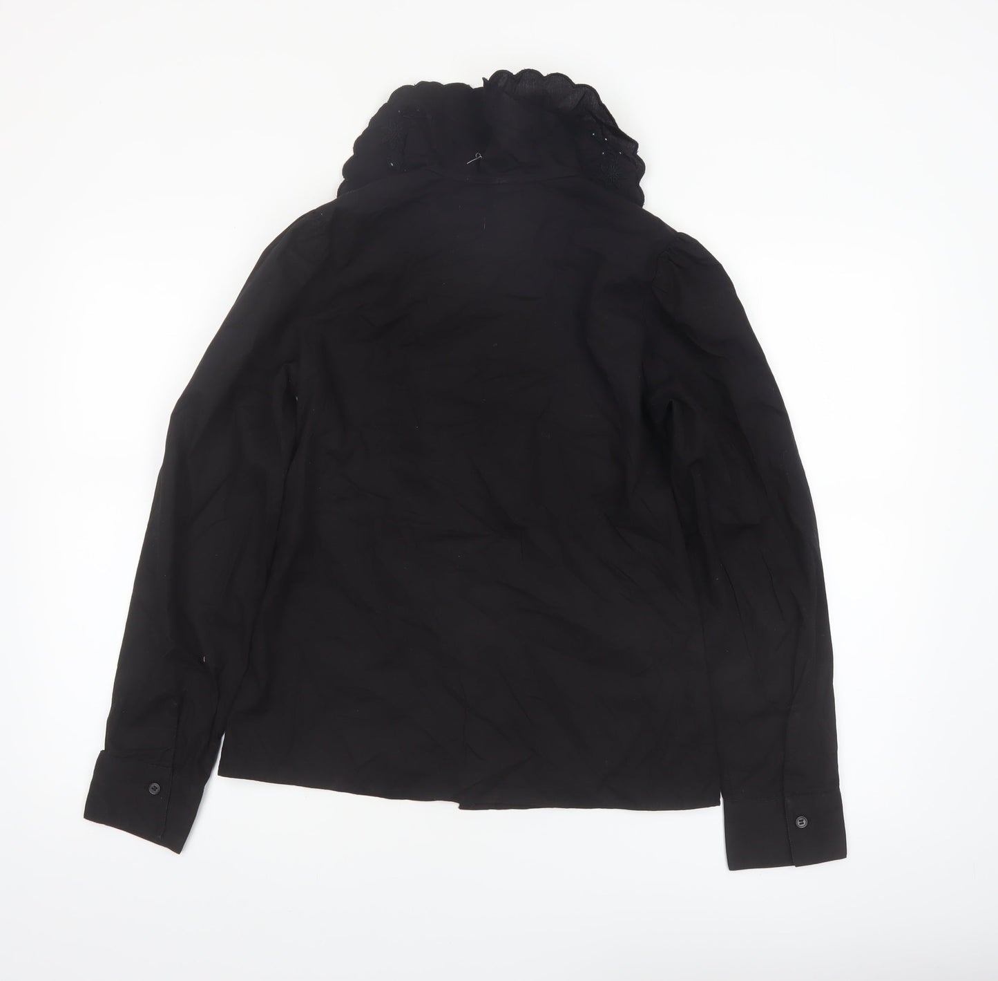 H&M Divided Women’s Black Cotton Embroidered Collar Long Sleeve Blouse XS