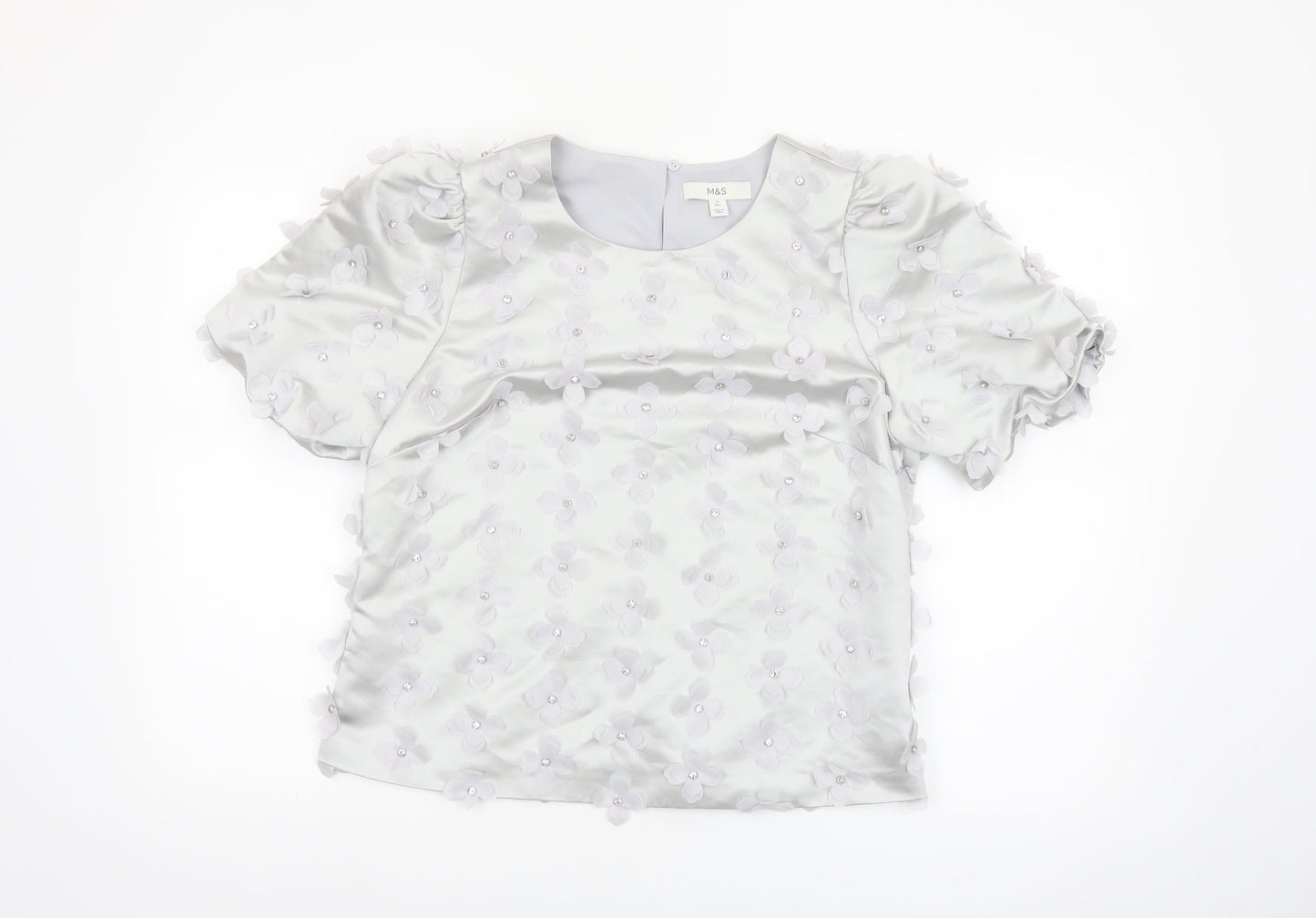 Marks and Spencer Women’s White Floral Embellished Satin Blouse Size 12