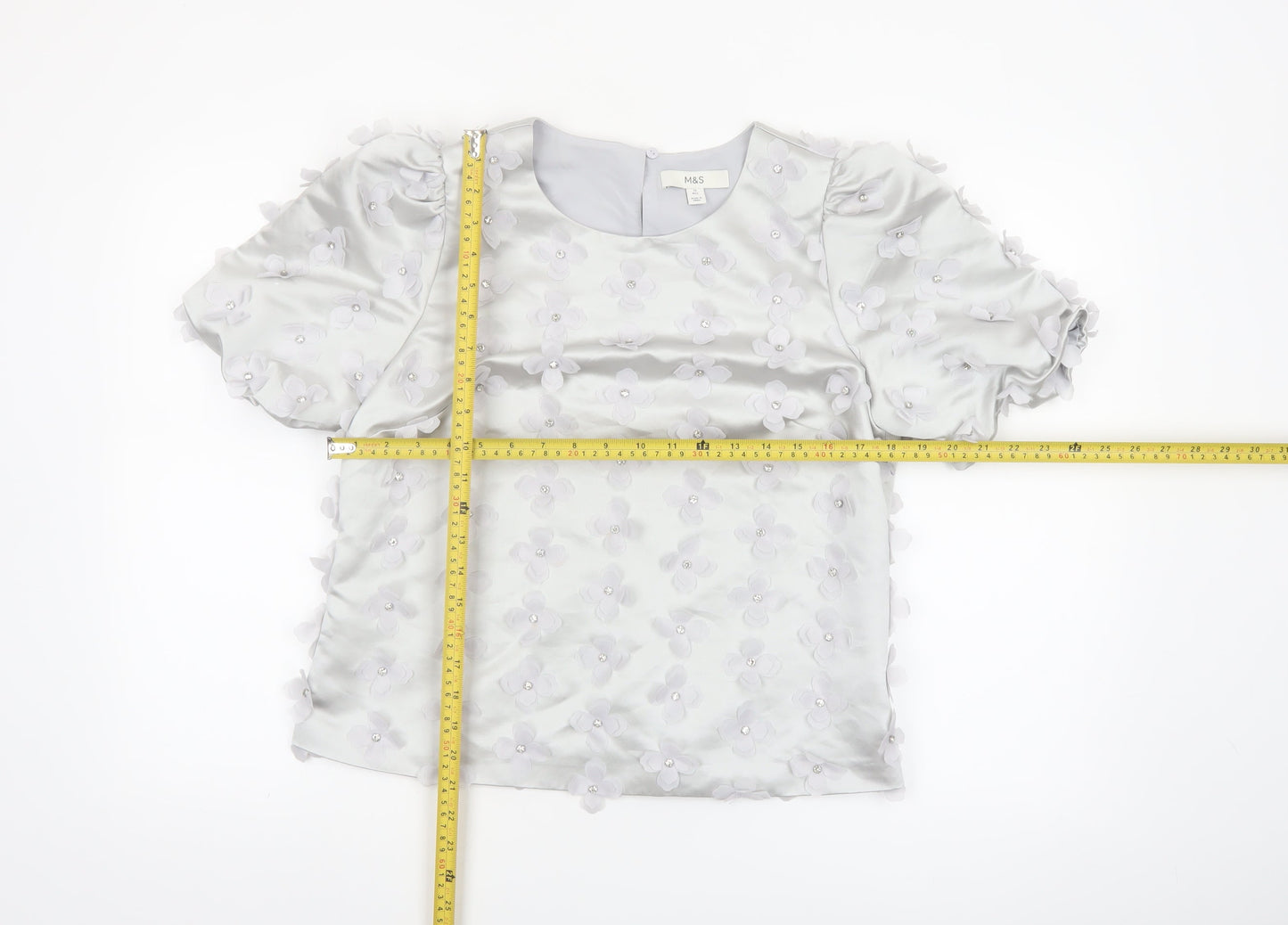 Marks and Spencer Women’s White Floral Embellished Satin Blouse Size 12
