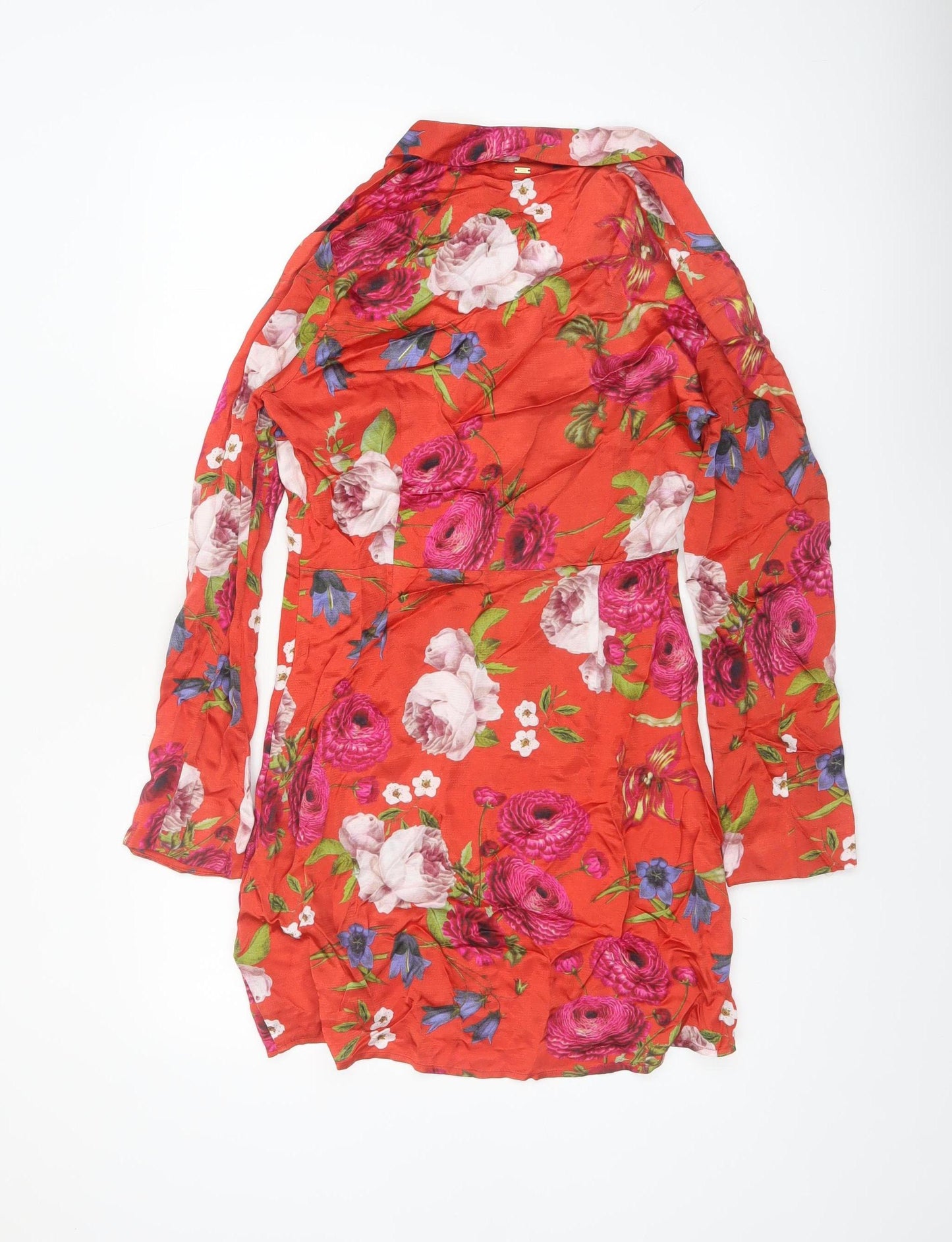 Superdry Womens Red Floral Shirt Dress UK 10 Viscose Casual Spring