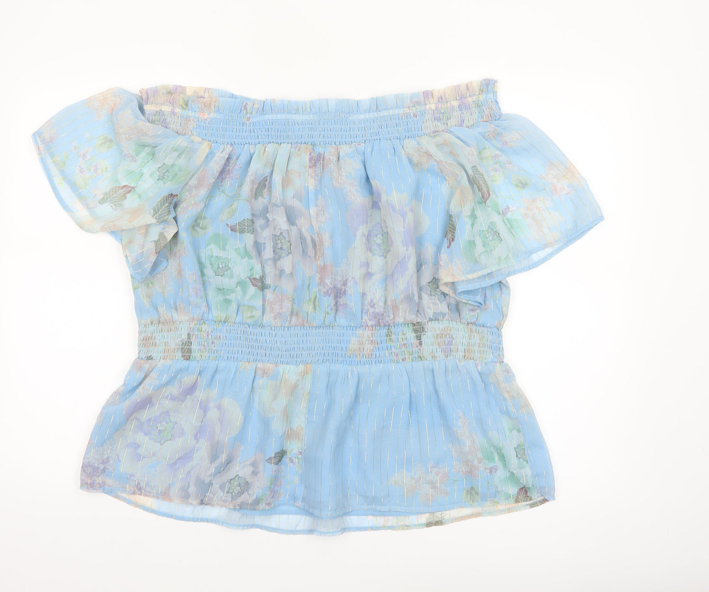 River Island Women Blue Floral Off Shoulder Tunic Blouse Size 20 Plus