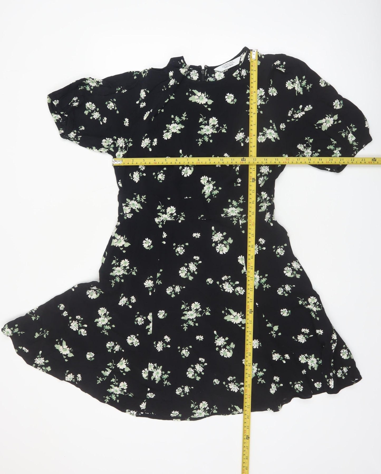 & Other Stories Women Black Floral A-Line Knee Dress Size 10