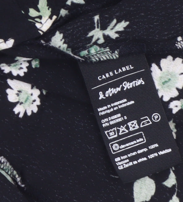 & Other Stories Women Black Floral A-Line Knee Dress Size 10