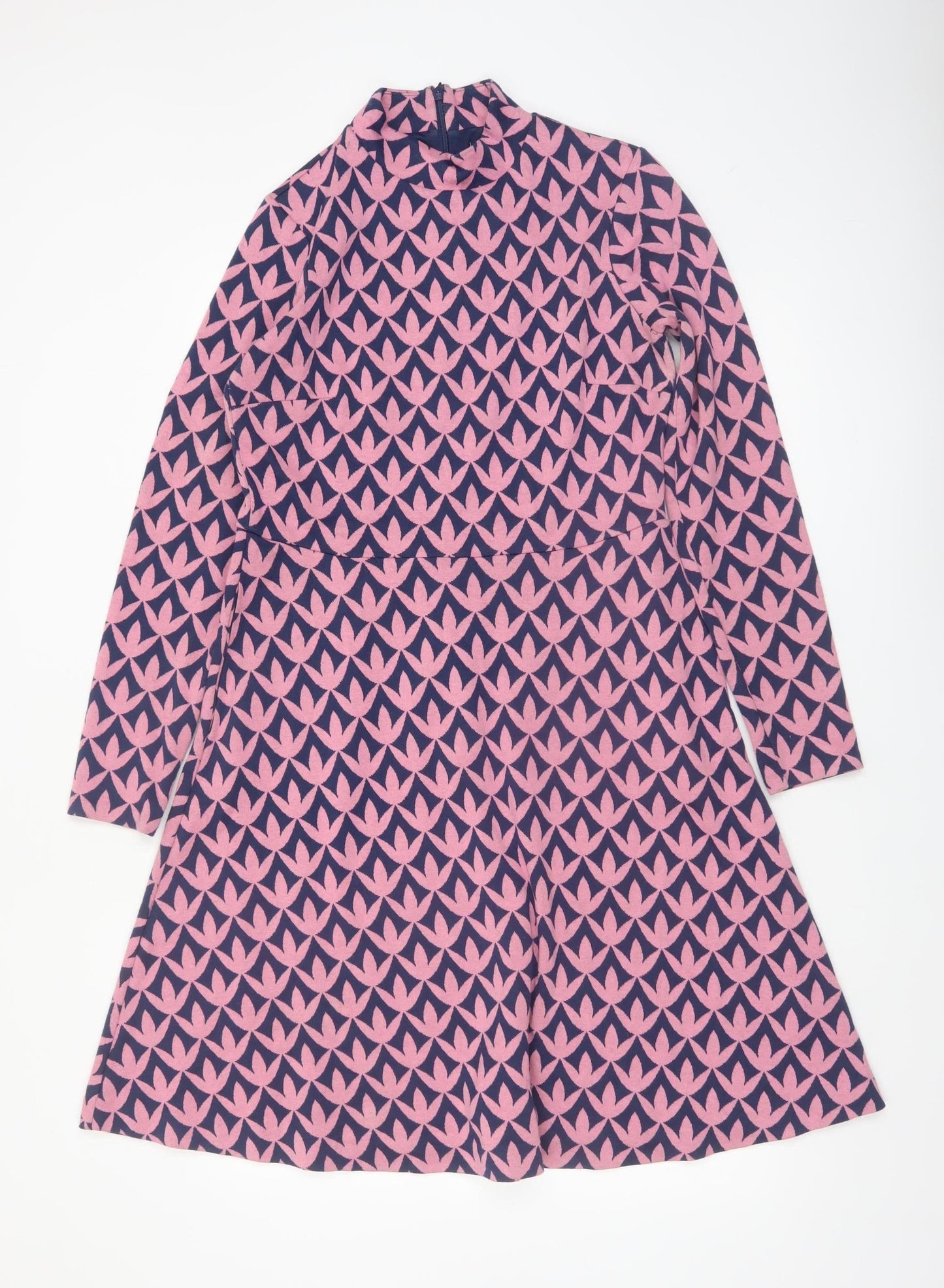 Boden Women’s Pink & Blue Geometric A-Line Dress UK 10L
