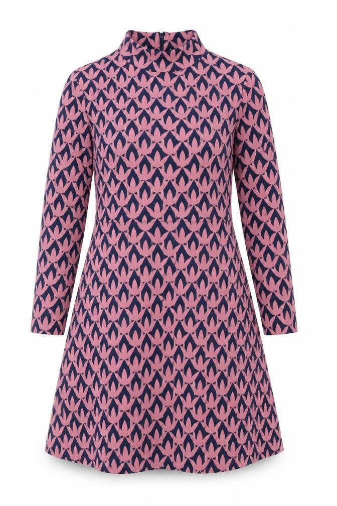 Boden Women’s Pink & Blue Geometric A-Line Dress UK 10L
