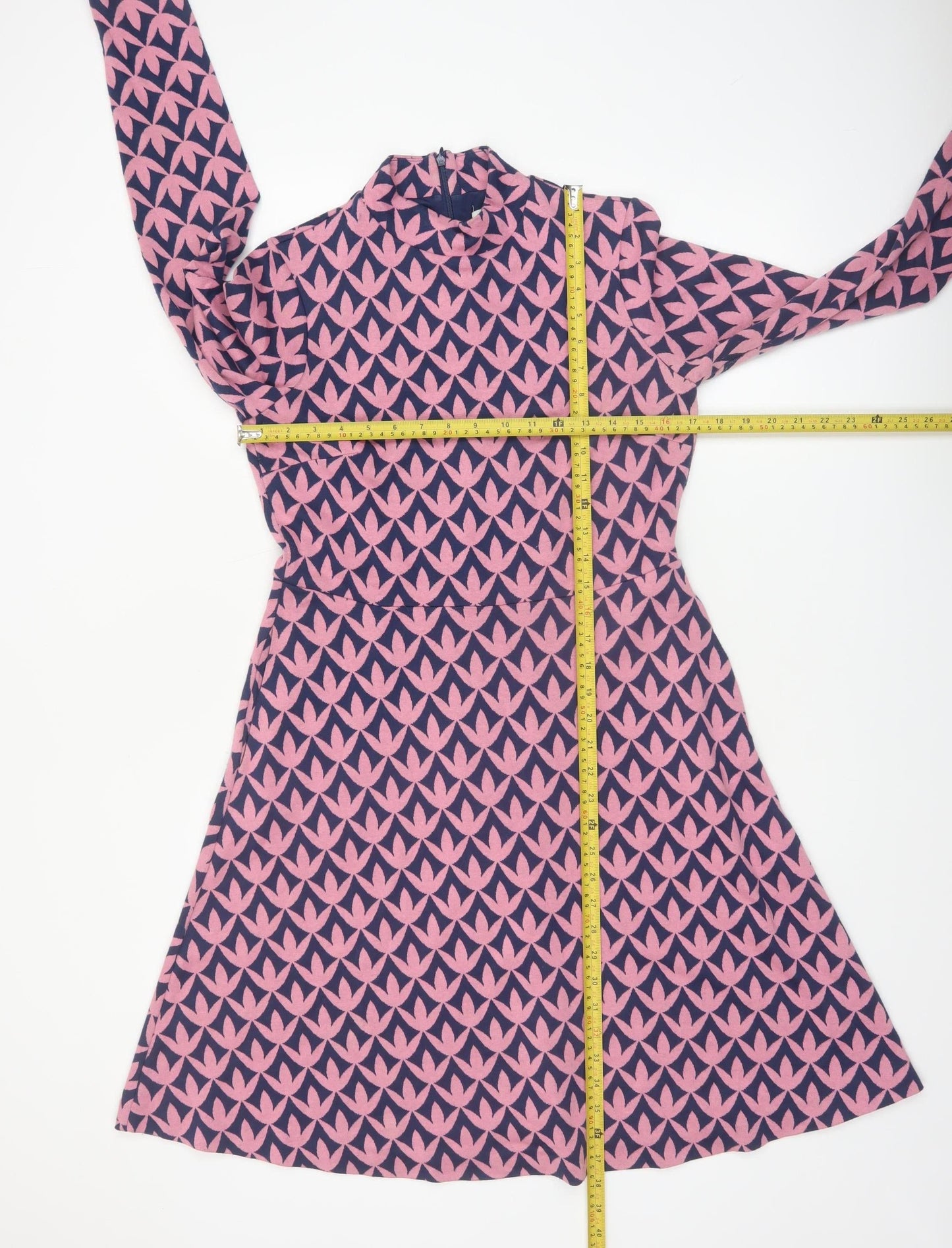 Boden Women’s Pink & Blue Geometric A-Line Dress UK 10L