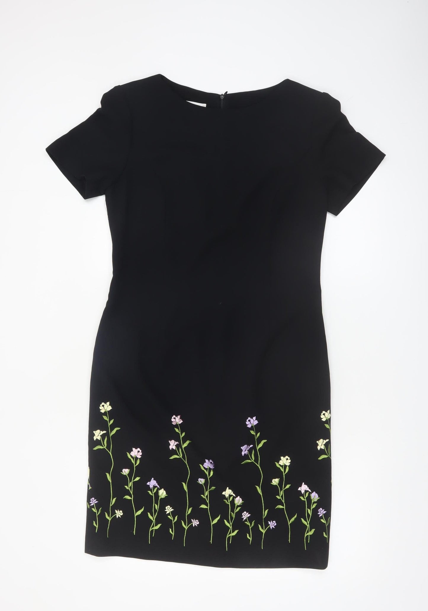 Talbots Women Black Floral Embroidered Sheath Dress Size 12