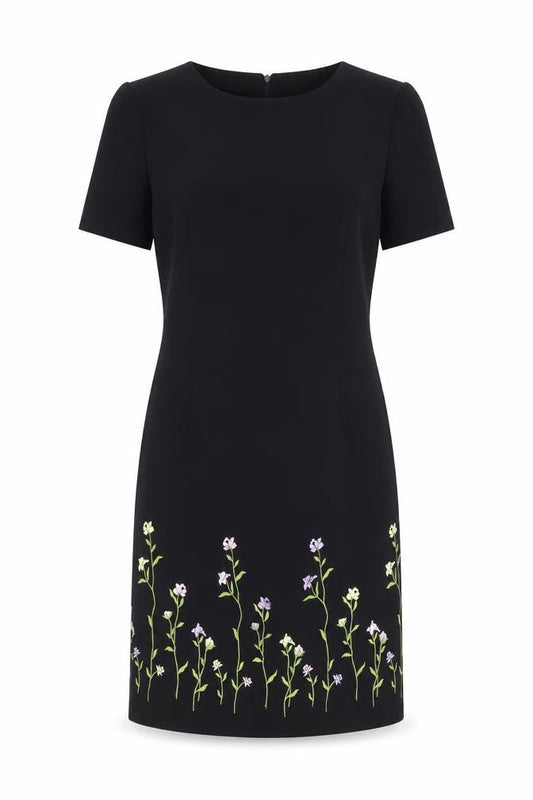 Talbots Women Black Floral Embroidered Sheath Dress Size 12