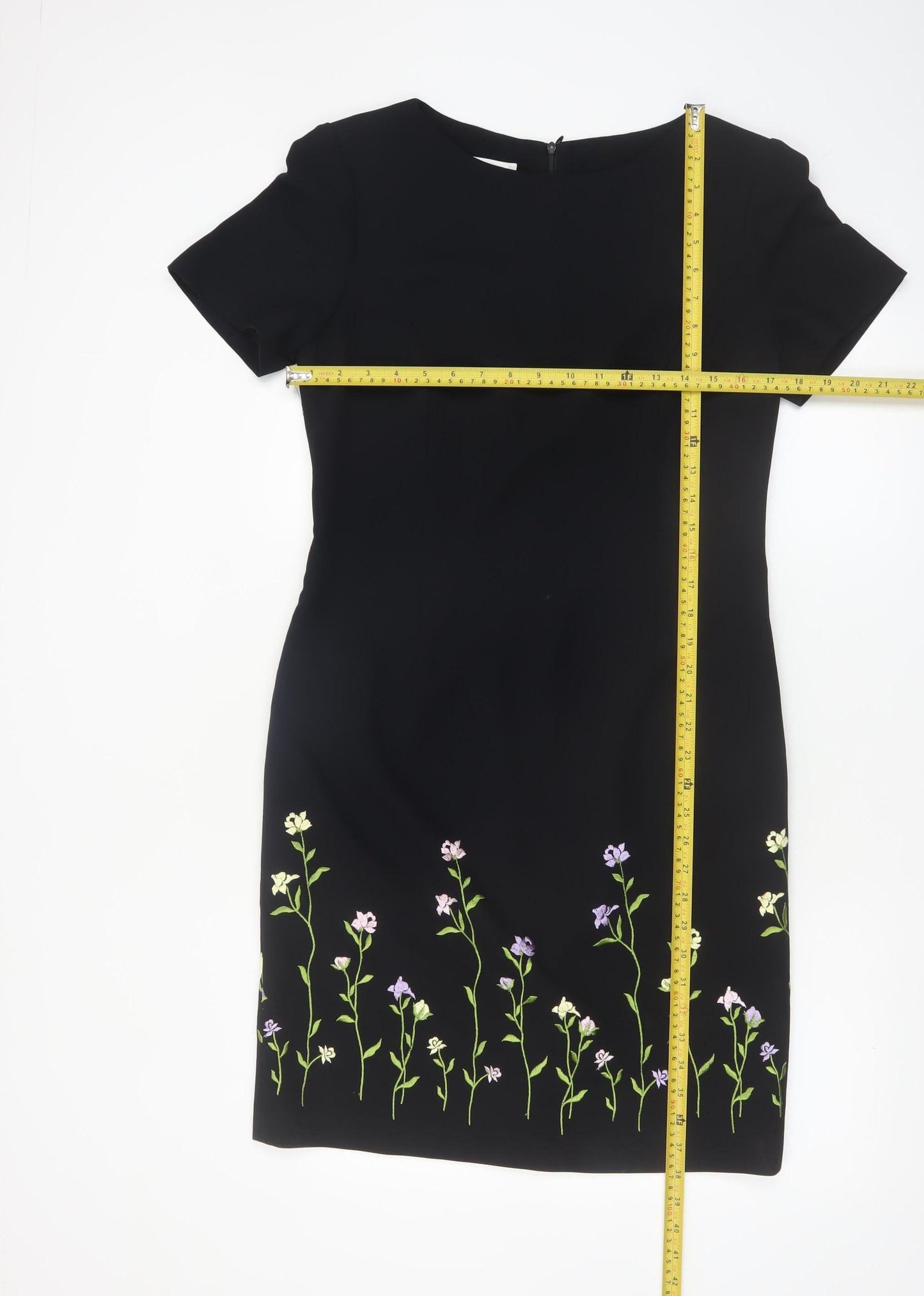 Talbots Women Black Floral Embroidered Sheath Dress Size 12