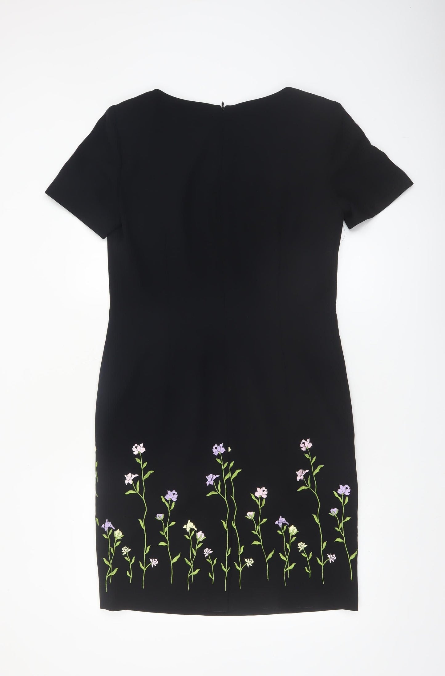 Talbots Women Black Floral Embroidered Sheath Dress Size 12