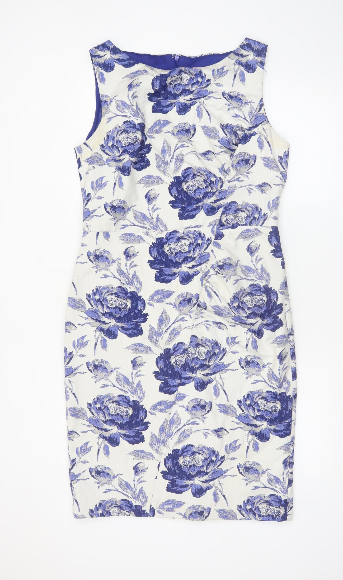 Phase Eight Women’s Blue Floral Sheath Dress Size 16 Sleeveless Knee Length