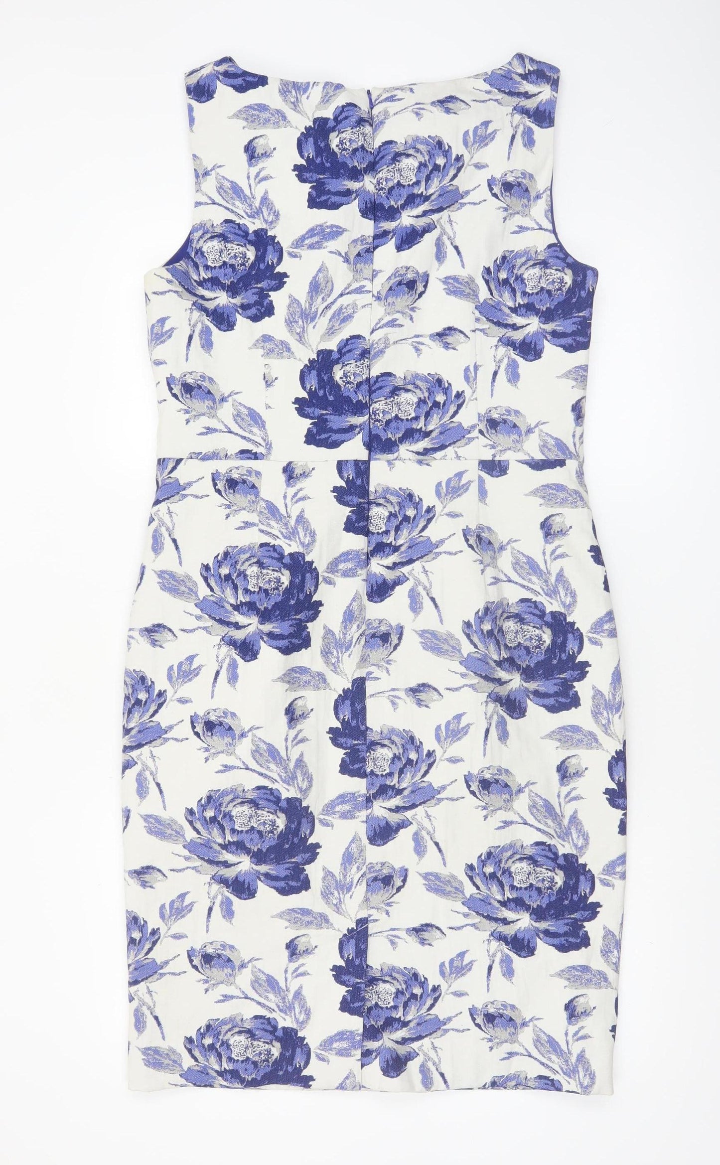 Phase Eight Women’s Blue Floral Sheath Dress Size 16 Sleeveless Knee Length