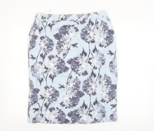 Eastex Women Blue Floral Cotton Pencil Skirt Size 12