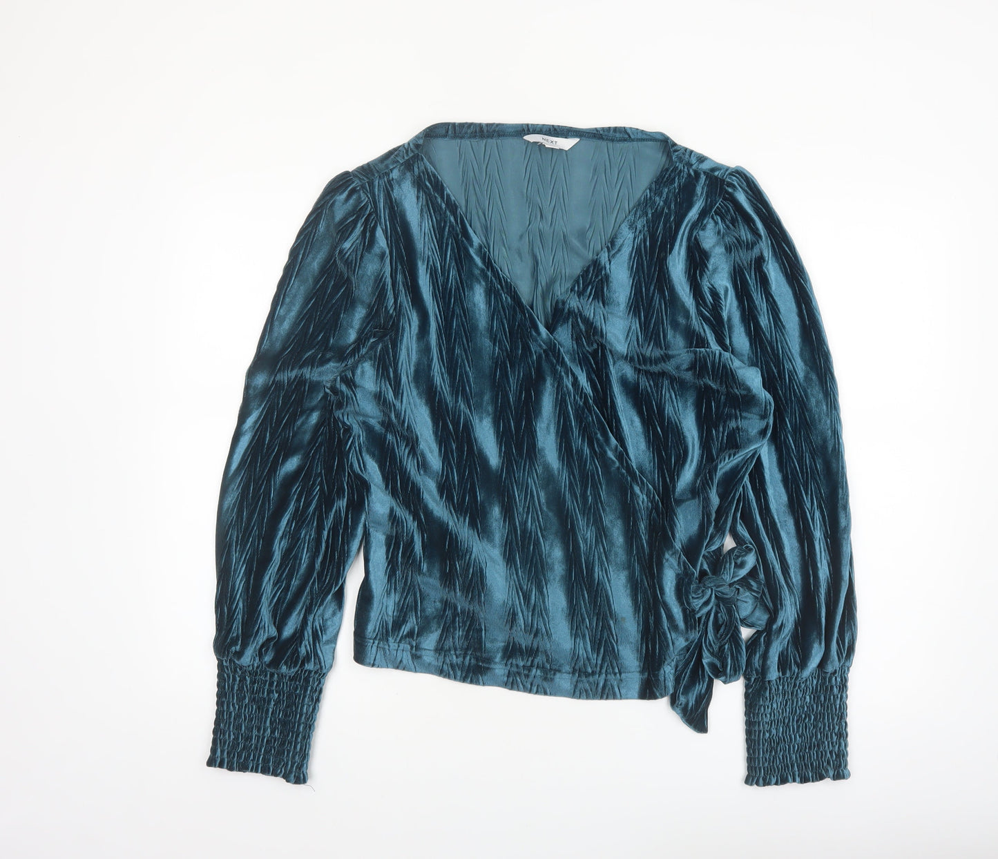 Next Women’s Blue Velvet Wrap Blouse Size 16 Long Sleeve