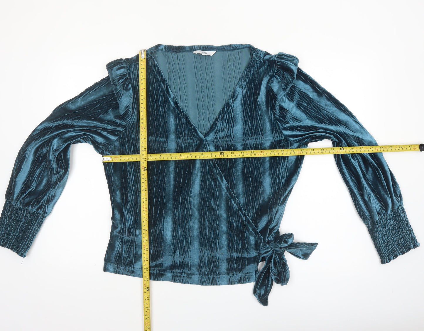 Next Women’s Blue Velvet Wrap Blouse Size 16 Long Sleeve