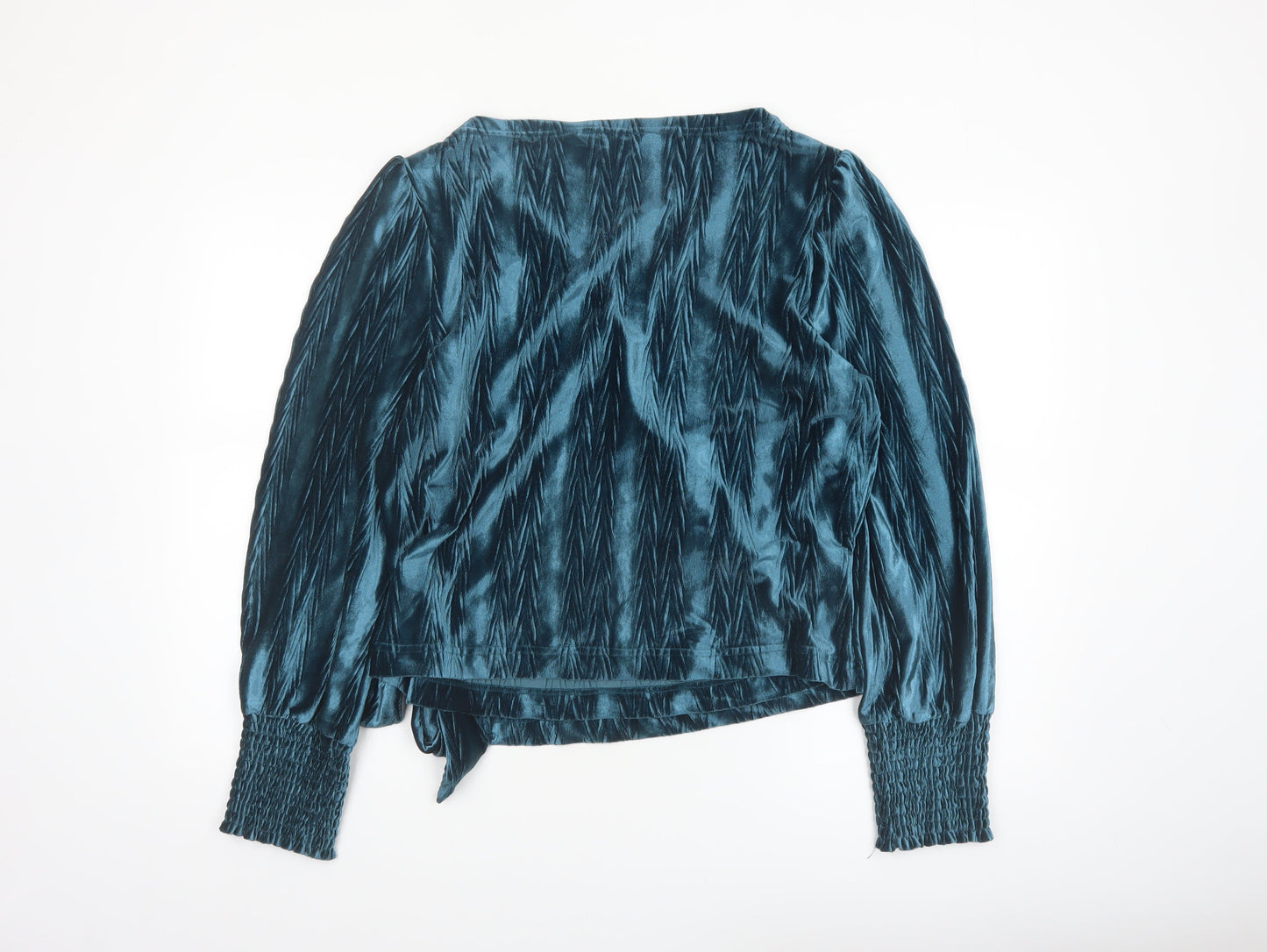 Next Women’s Blue Velvet Wrap Blouse Size 16 Long Sleeve