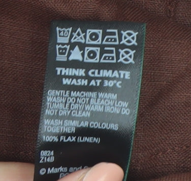 Marks and Spencer Women's Brown Pure Linen V-Neck Short Sleeve Blouse Size 14