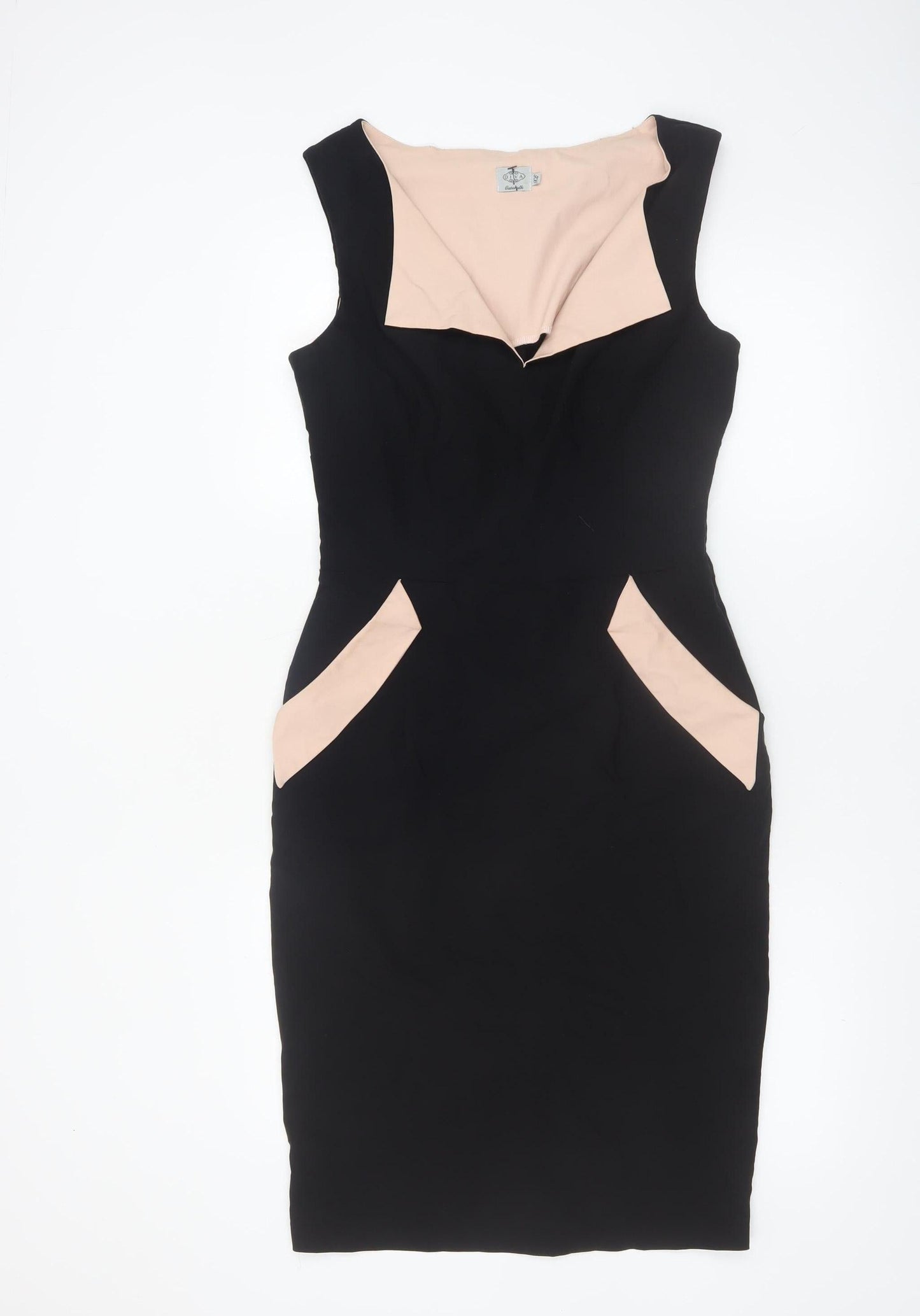 Diva Catwalk Women's Black Sheath Dress Size S Knee Length Sleeveless