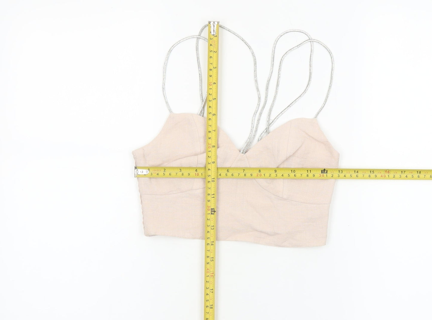 H&M Women Beige Spaghetti Strap Camisole Crop Top XS