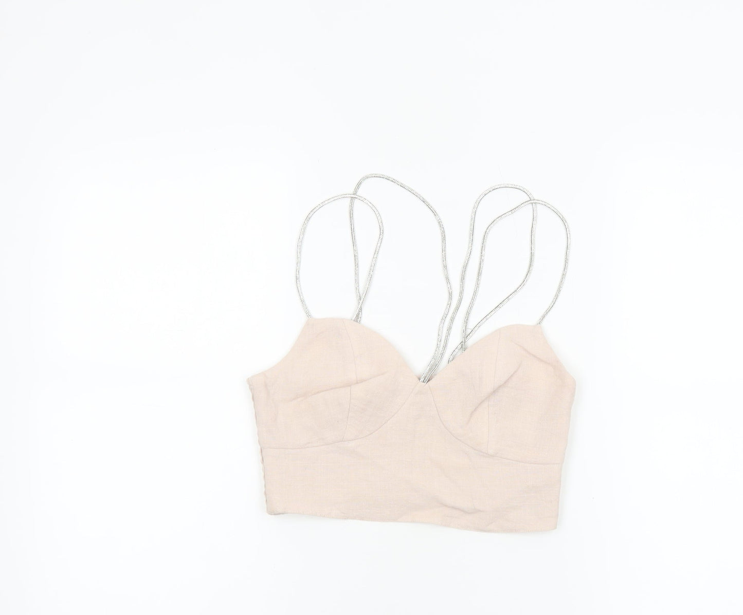 H&M Women Beige Spaghetti Strap Camisole Crop Top XS