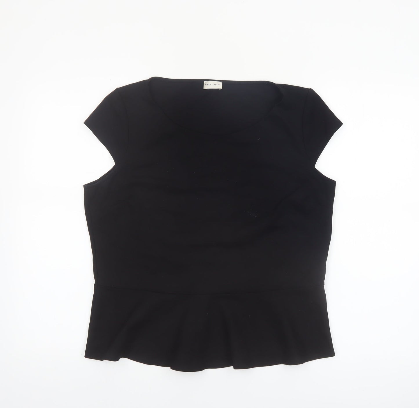 Minuet Petite Women Black L Basic Short Sleeve Blouse