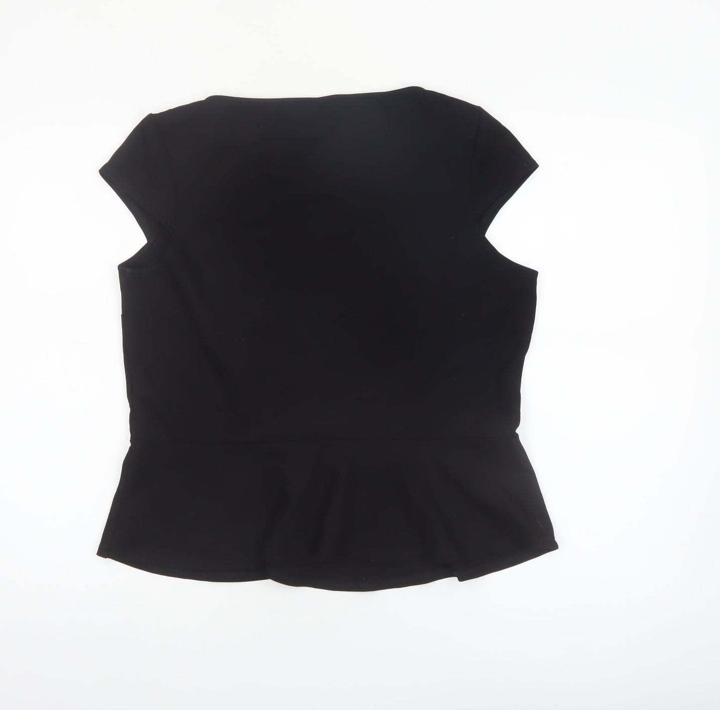 Minuet Petite Women Black L Basic Short Sleeve Blouse