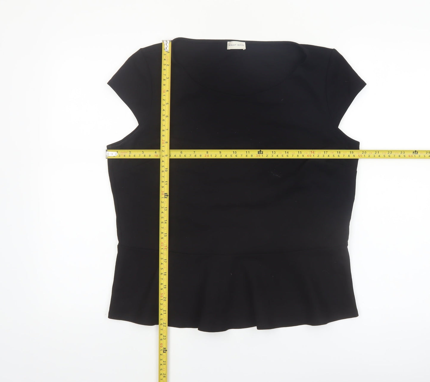 Minuet Petite Women Black L Basic Short Sleeve Blouse