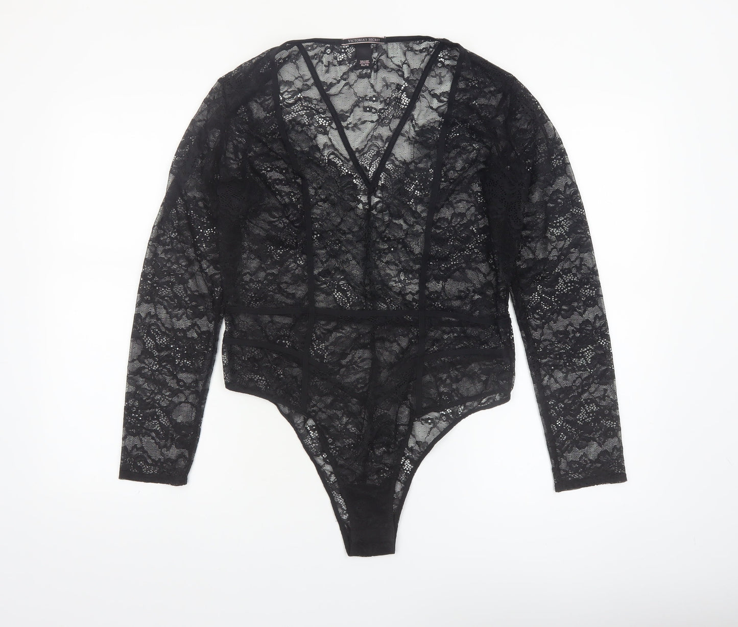 Victoria's Secret Women's Black Lace Long Sleeve Bodysuit XL