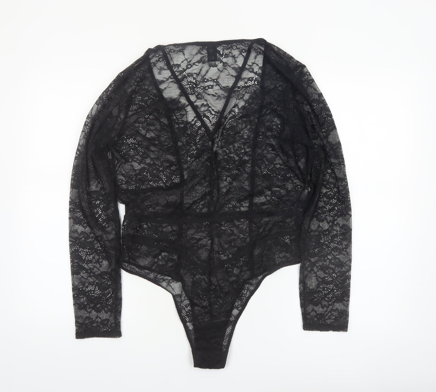 Victoria's Secret Women's Black Lace Long Sleeve Bodysuit XL
