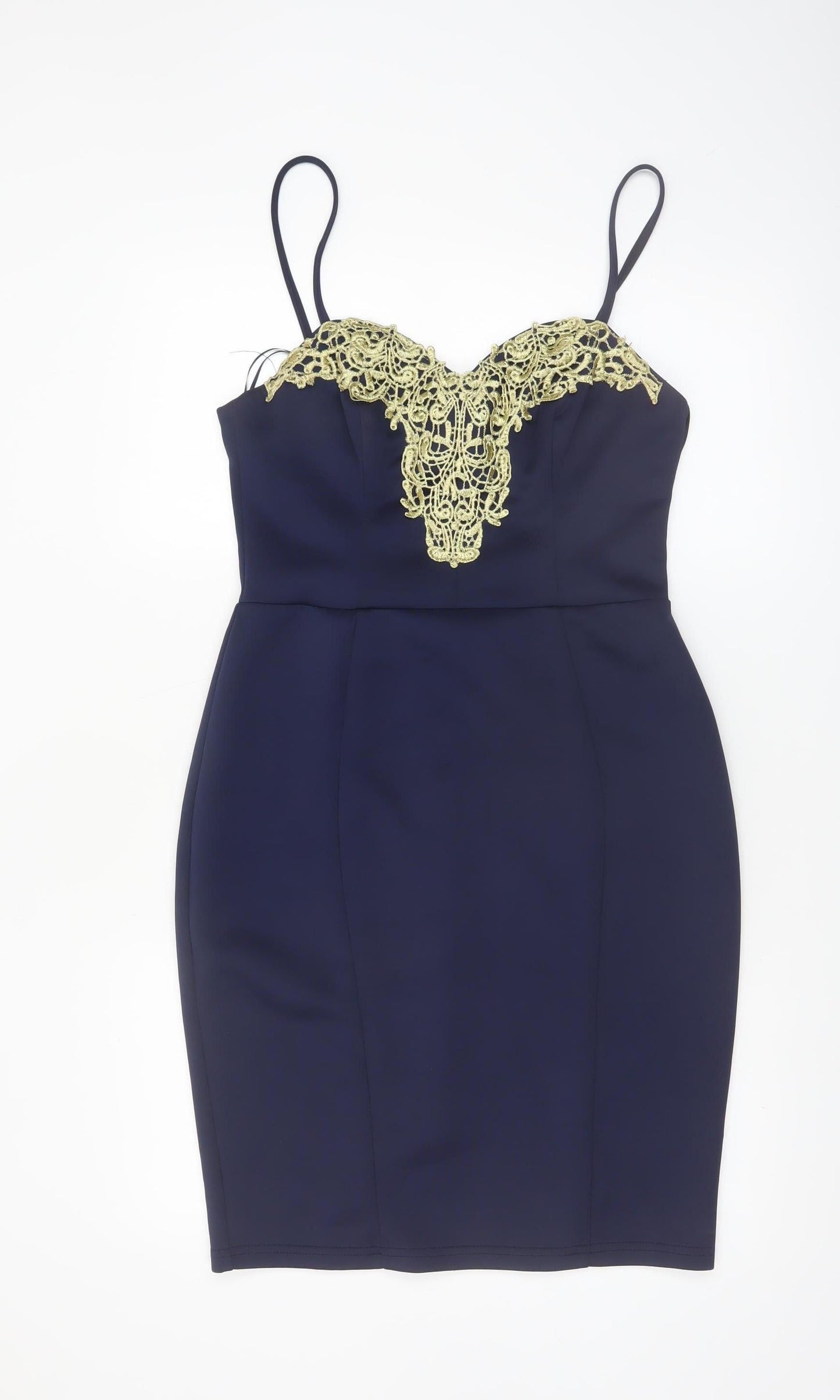 Lipsy London Women Navy Bodycon Dress UK 12 Lace Detail