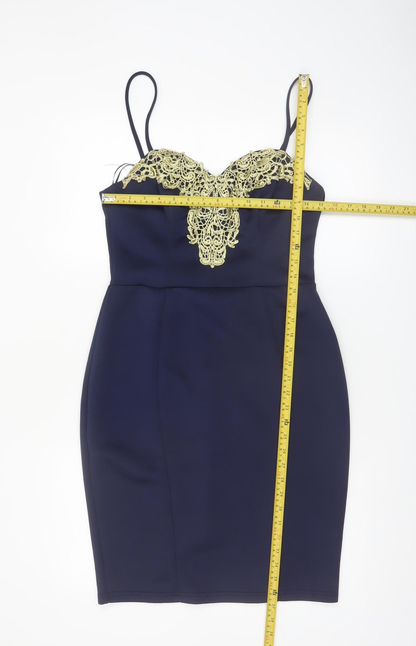 Lipsy London Women Navy Bodycon Dress UK 12 Lace Detail