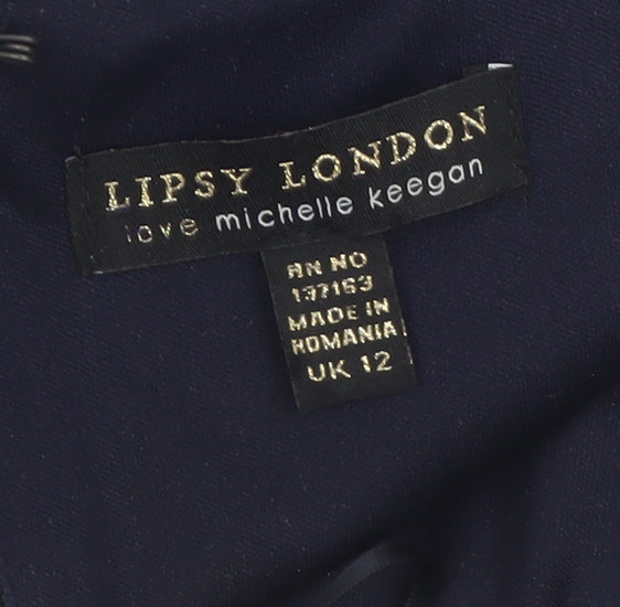 Lipsy London Women Navy Bodycon Dress UK 12 Lace Detail