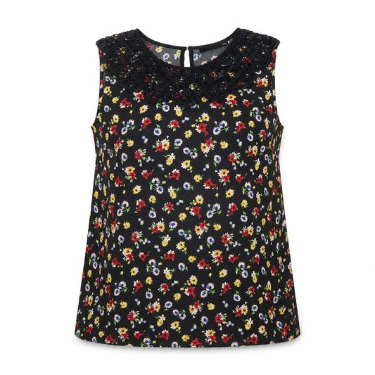 Oasis Womens Black Floral Beaded Neck Sleeveless Blouse Size 12