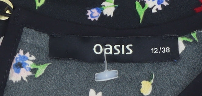 Oasis Womens Black Floral Beaded Neck Sleeveless Blouse Size 12