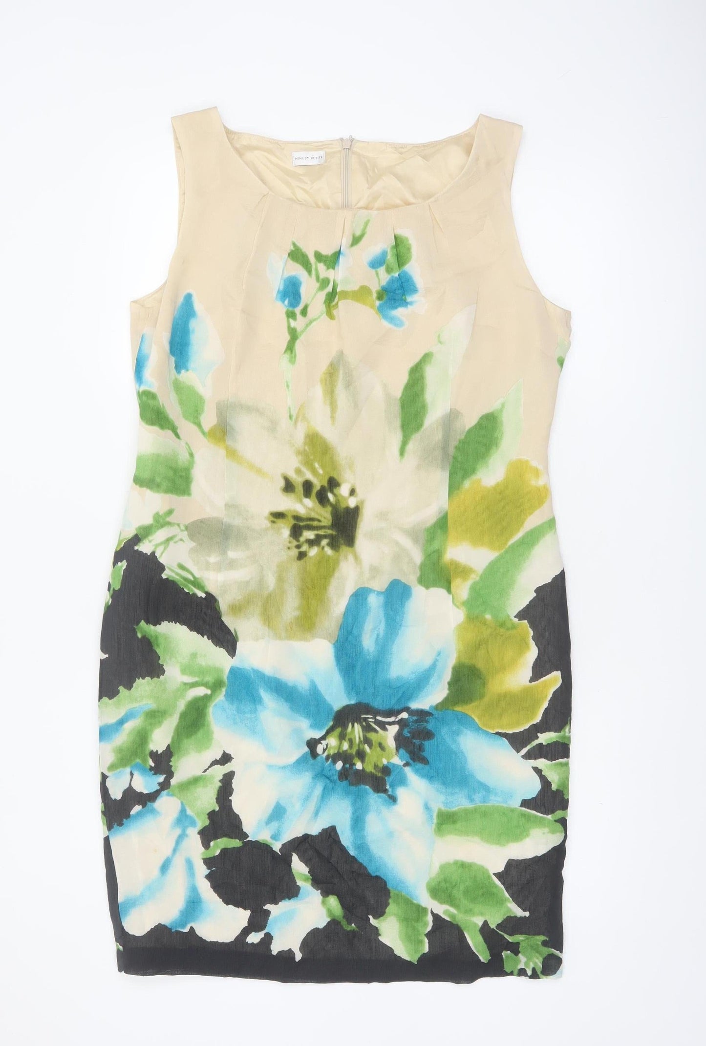 Minuet Petite Women’s Beige Floral Sheath Dress Size 18 Silk Wool